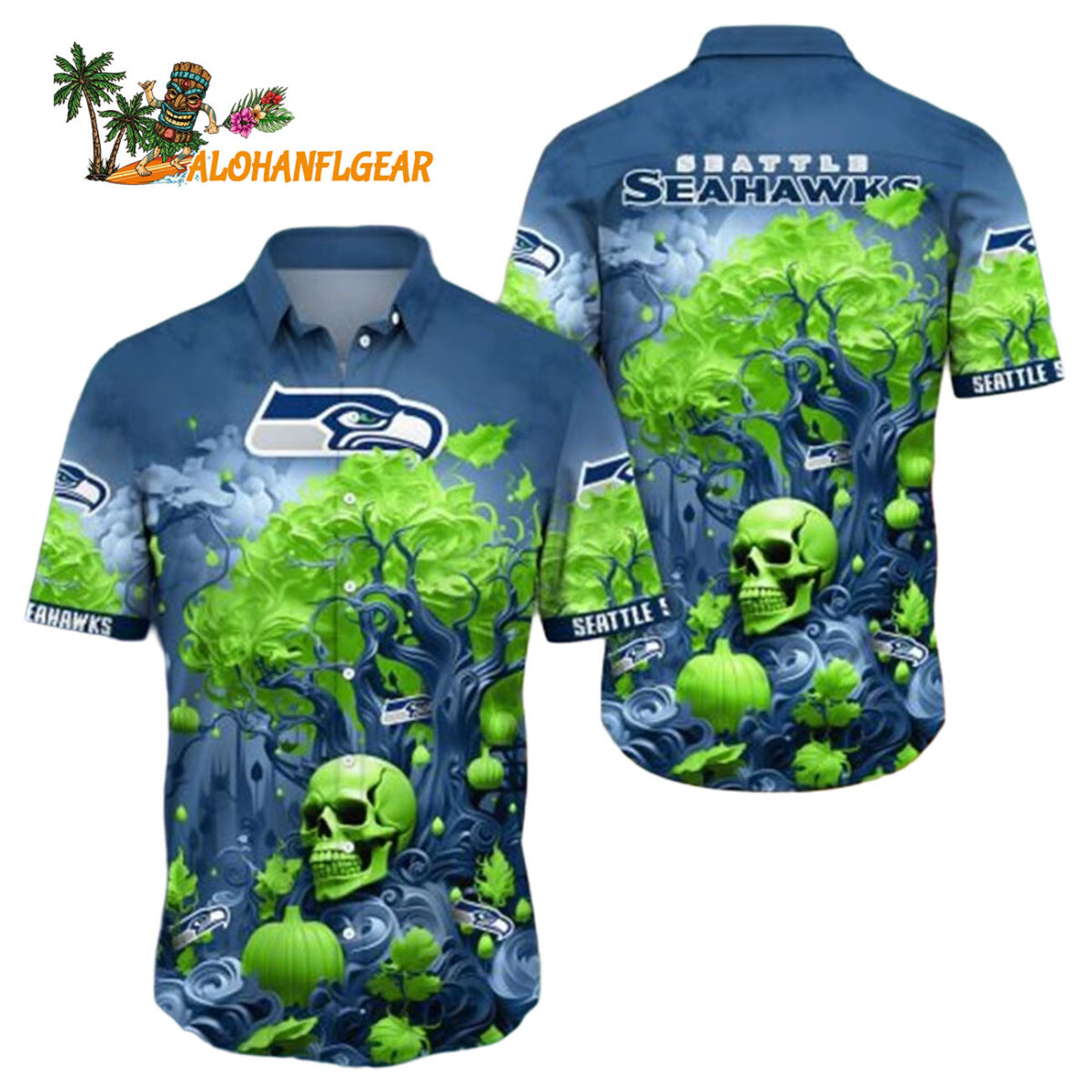 Seattle seahawks Halloween Skull Pumpkin Seattle seahawks Aloha Shirt 1