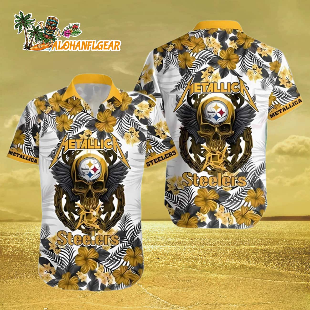 Steelers Button Up Shirt Metallica Skull And Flower Aloha Shirt Steelers Button Up Shirt Metallica Skull And Flower Aloha Shirt