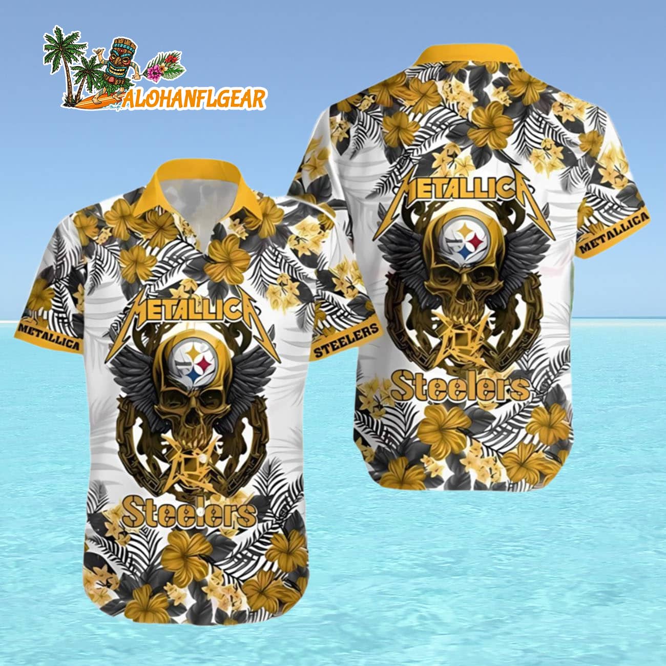Steelers Button Up Shirt Metallica Skull And Flower Aloha Shirt Steelers Button Up Shirt Metallica Skull And Flower Aloha Shirt