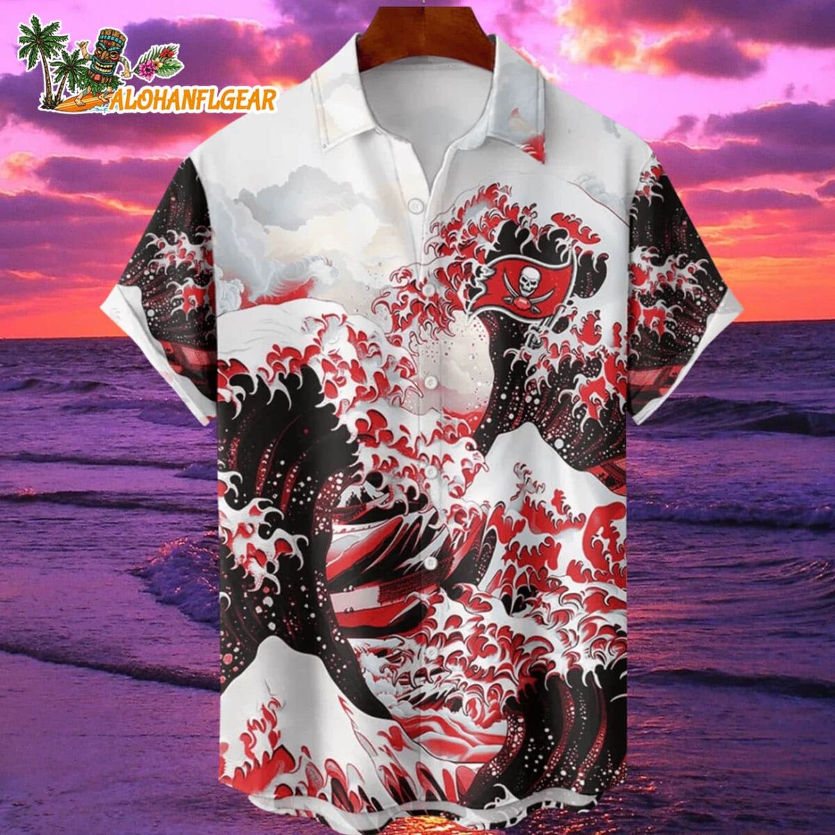 Tampa Bay Buccaneers Great Wave Hawaiian Shirt Custom Name And Number NFL Aloha Shirt 1