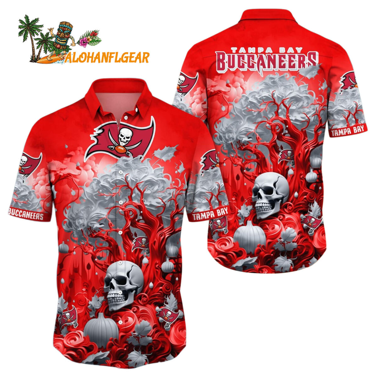 Tampa Bay Buccaneers Halloween Skull Pumpkin Hawaiian Shirt Tampa Bay Buccaneers Aloha Shirt 1