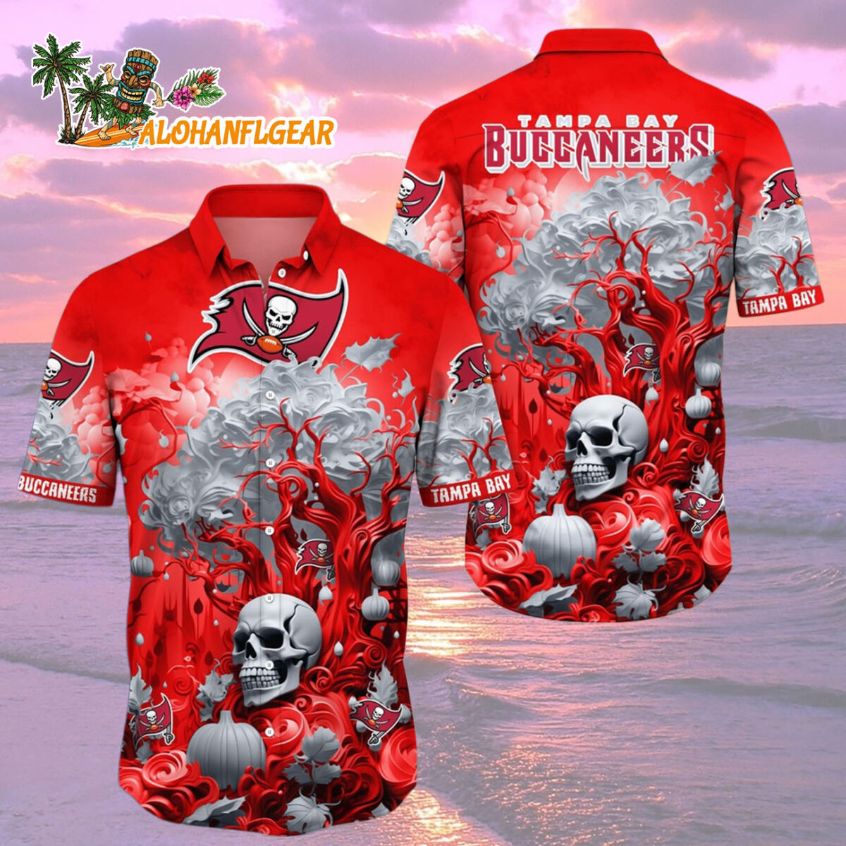 Tampa Bay Buccaneers Halloween Skull Pumpkin Hawaiian Shirt Tampa Bay Buccaneers Aloha Shirt 2