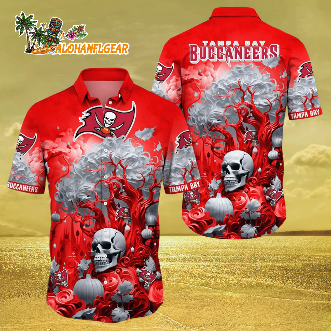 Tampa Bay Buccaneers Halloween Skull Pumpkin Hawaiian Shirt, Tampa Bay Buccaneers Aloha Shirt Tampa Bay Buccaneers Halloween Skull Pumpkin Hawaiian Shirt, Tampa Bay Buccaneers Aloha Shirt