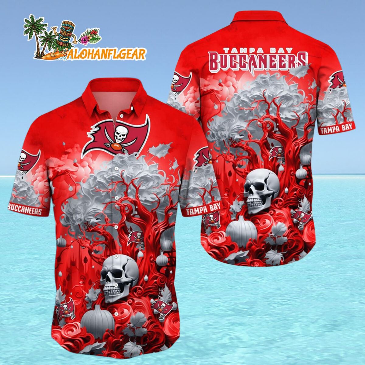 Tampa Bay Buccaneers Halloween Skull Pumpkin Hawaiian Shirt Tampa Bay Buccaneers Aloha Shirt 4