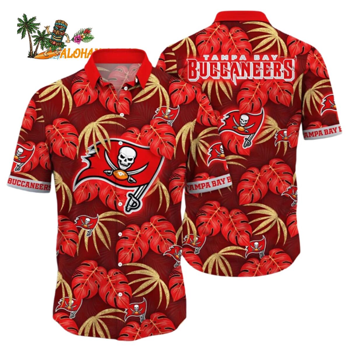 Tampa Bay Buccaneers Hawaiian Shirt Red Palm Leaf Tampa Bay Aloha Shirt 1