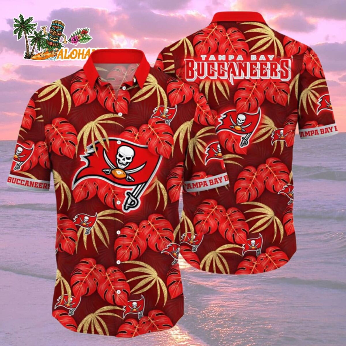 Tampa Bay Buccaneers Hawaiian Shirt Red Palm Leaf, Tampa Bay Aloha Shirt 1 Tampa Bay Buccaneers Hawaiian Shirt Red Palm Leaf Tampa Bay Aloha Shirt 2