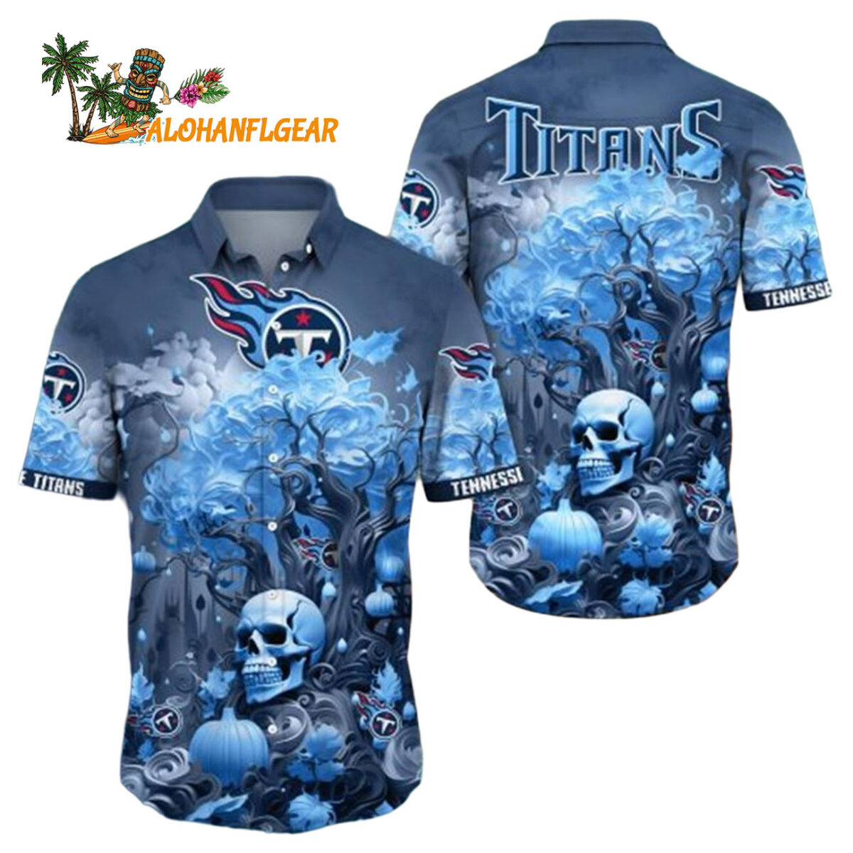 Tennessee Titans Halloween Skull Pumpkin Tennessee Titans Aloha Shirt 1
