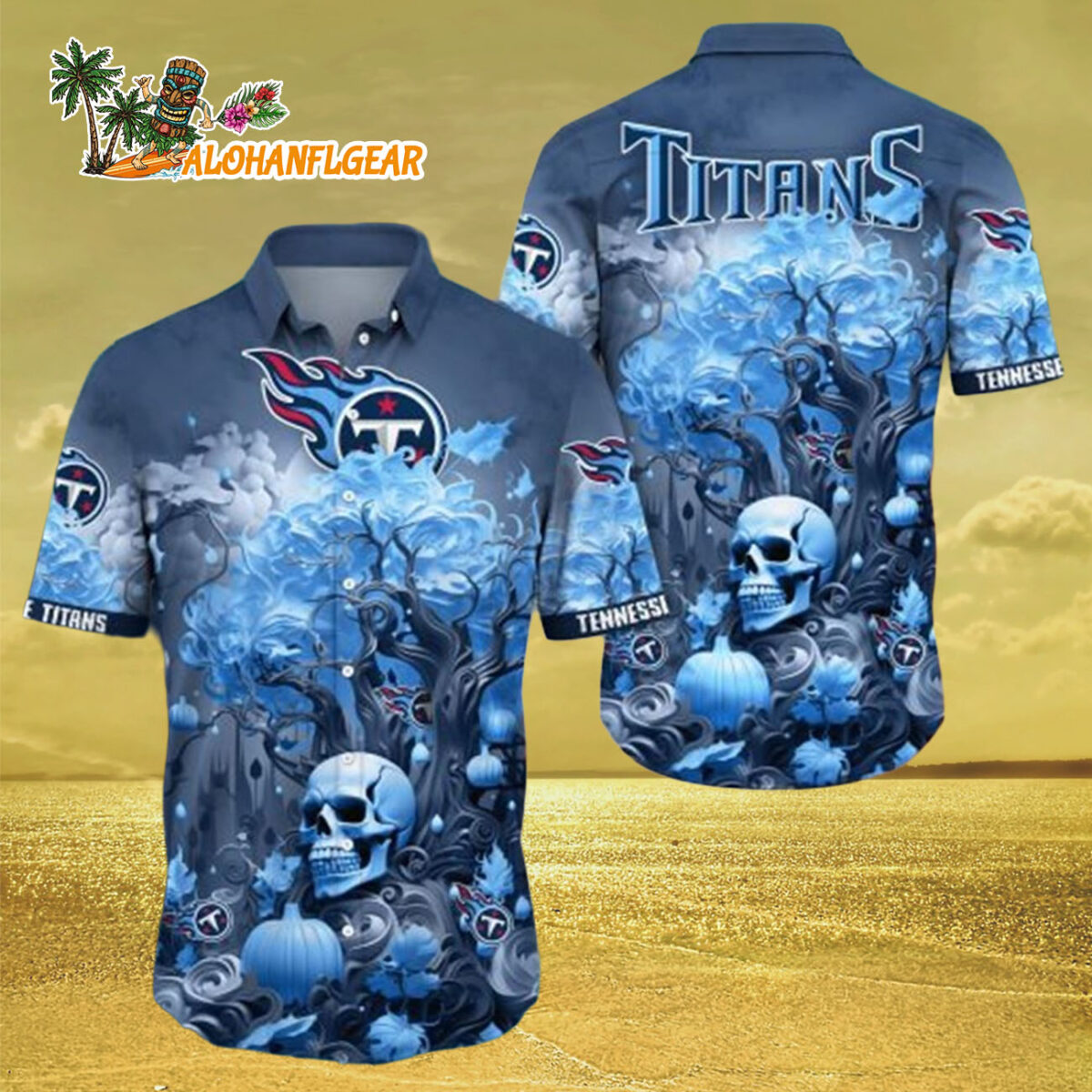 Tennessee Titans Halloween Skull Pumpkin Tennessee Titans Aloha Shirt 3