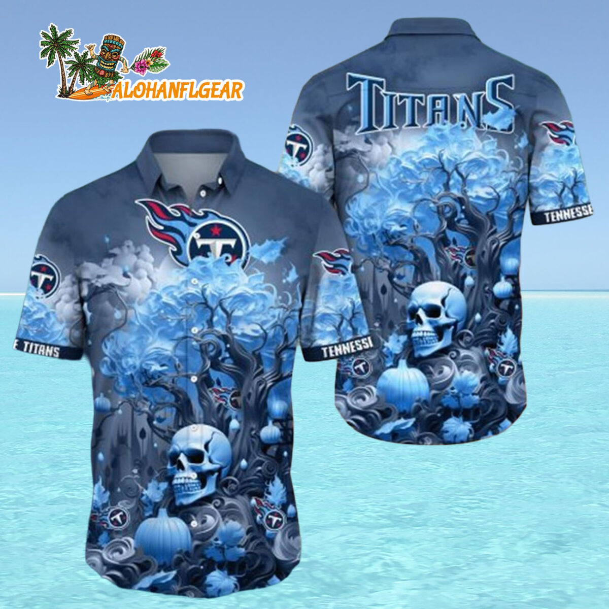 Tennessee Titans Halloween Skull Pumpkin Tennessee Titans Aloha Shirt 4