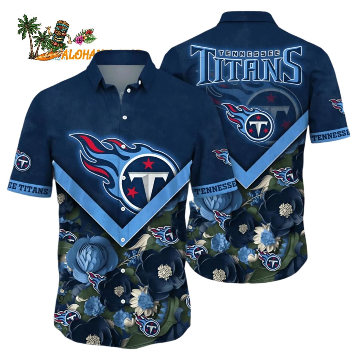 Tennessee Titans Hawaiian Shirt Navy Blue Floral Paradise Tennessee Titans Aloha Shirt 1