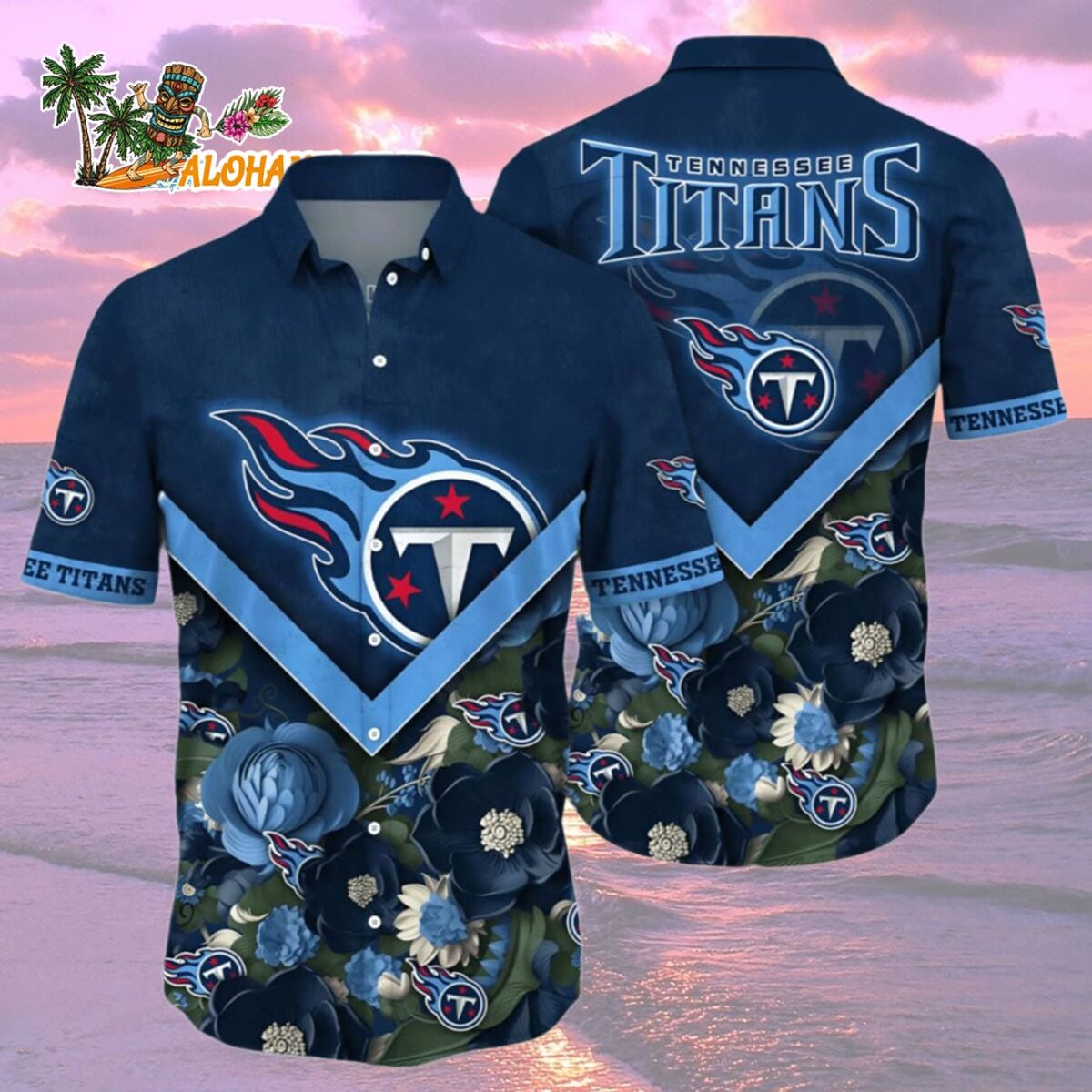 Tennessee Titans Hawaiian Shirt Navy Blue Floral Paradise Tennessee Titans Aloha Shirt 2
