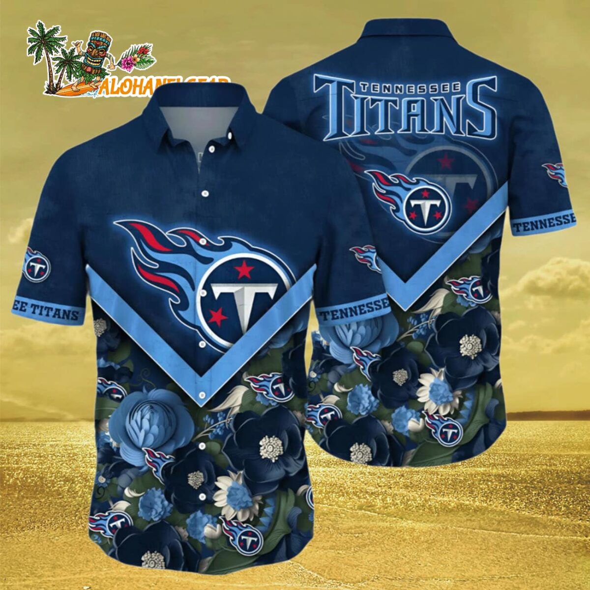 Tennessee Titans Hawaiian Shirt Navy Blue Floral Paradise Tennessee Titans Aloha Shirt 3