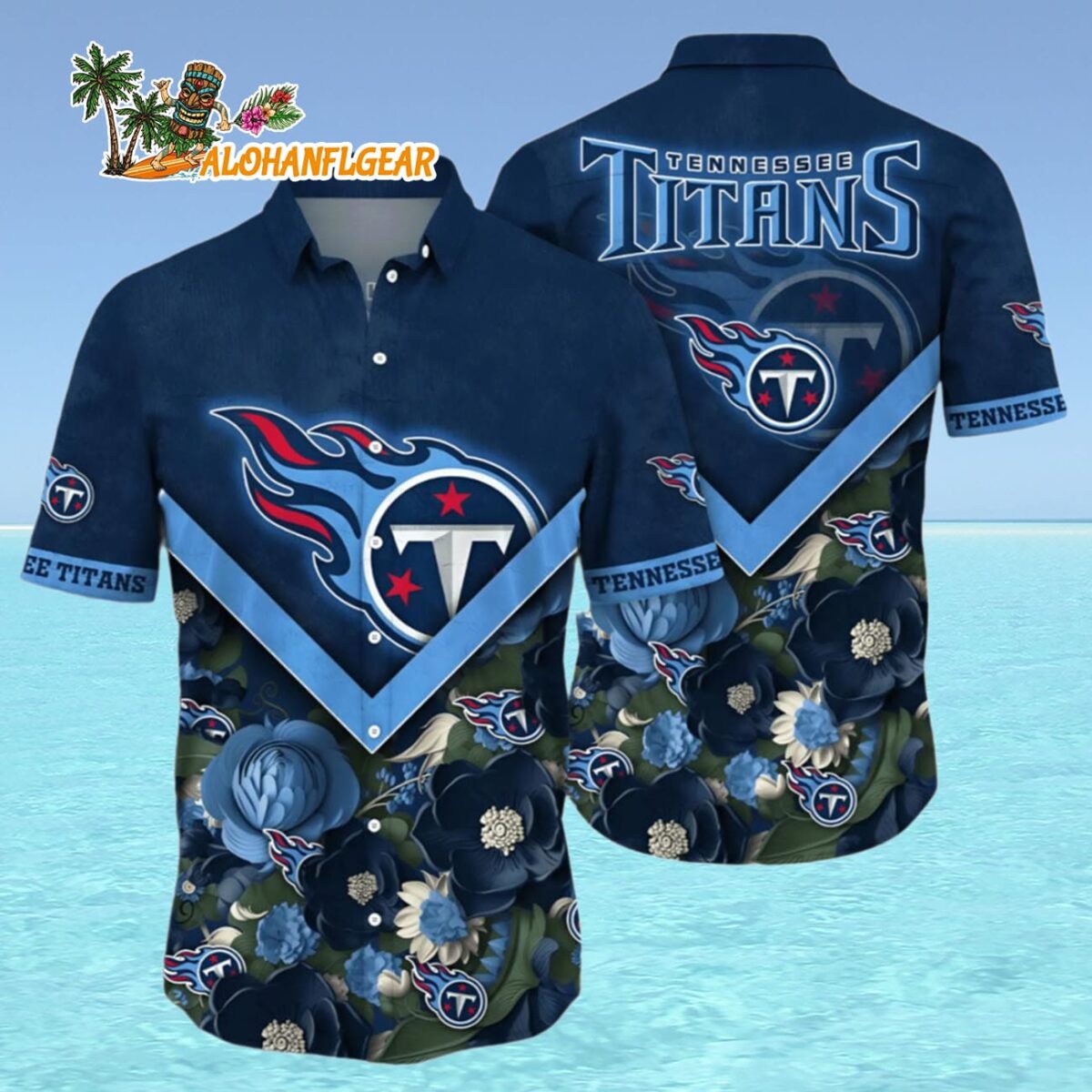 Tennessee Titans Hawaiian Shirt Navy Blue Floral Paradise Tennessee Titans Aloha Shirt 4