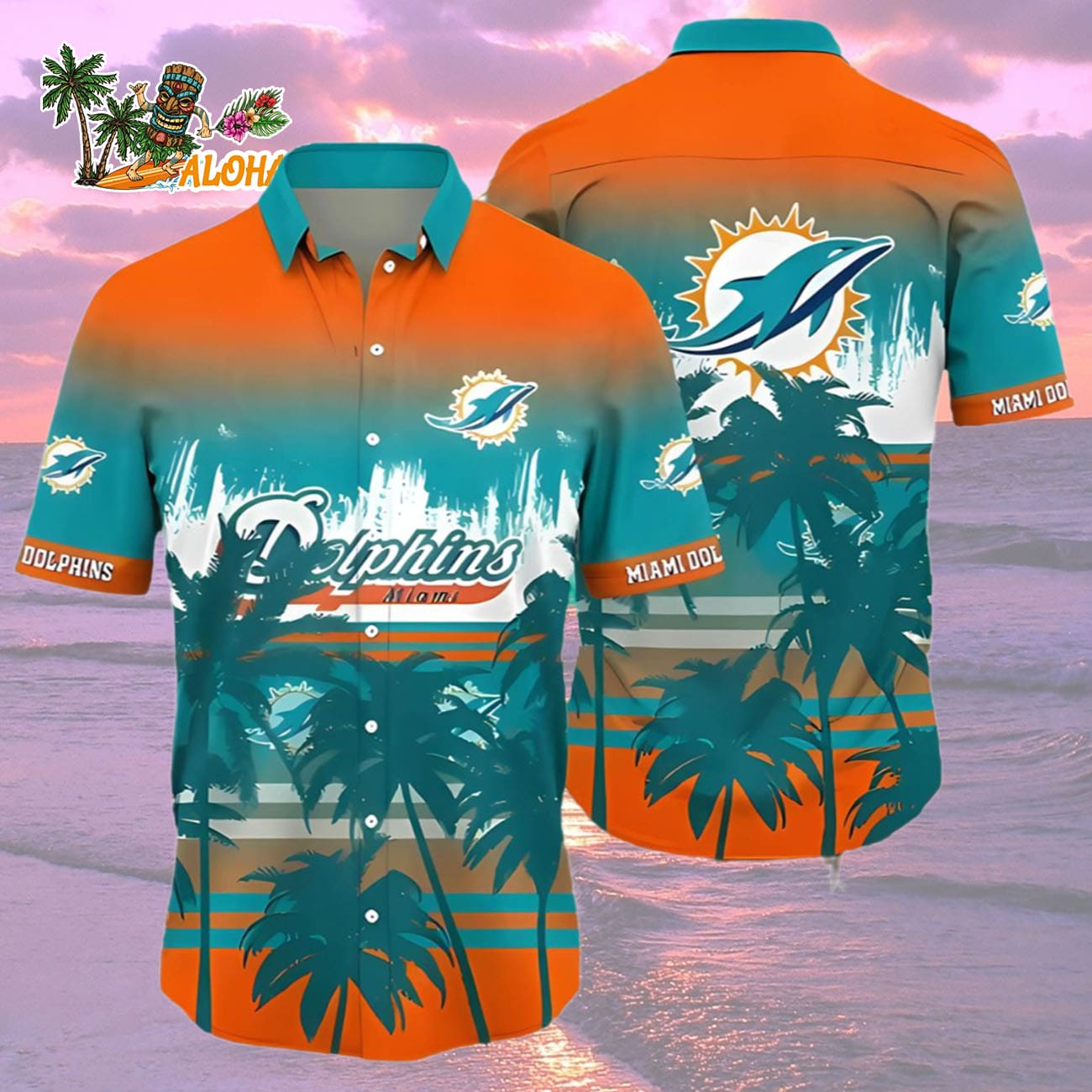Tropical Summer Sunset Miami Dolphins Hawaiian Shirt, Miami Dolphins Aloha Shirt Tropical Summer Sunset Miami Dolphins Hawaiian Shirt, Miami Dolphins Aloha Shirt