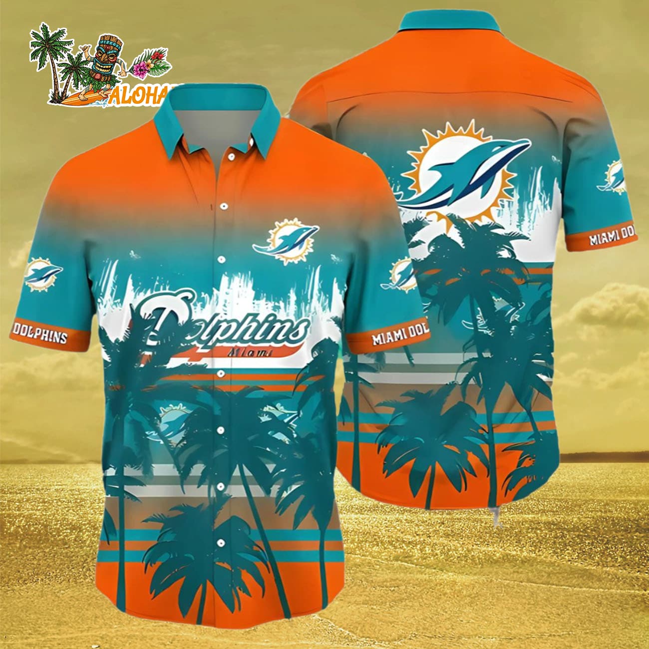 Tropical Summer Sunset Miami Dolphins Hawaiian Shirt, Miami Dolphins Aloha Shirt Tropical Summer Sunset Miami Dolphins Hawaiian Shirt, Miami Dolphins Aloha Shirt