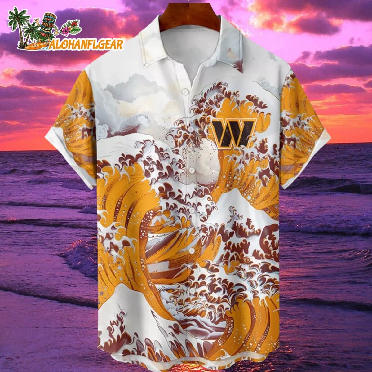 Washington Commanders Great Wave Hawaiian Shirt Custom Name And Number NFL Aloha Shirt 1