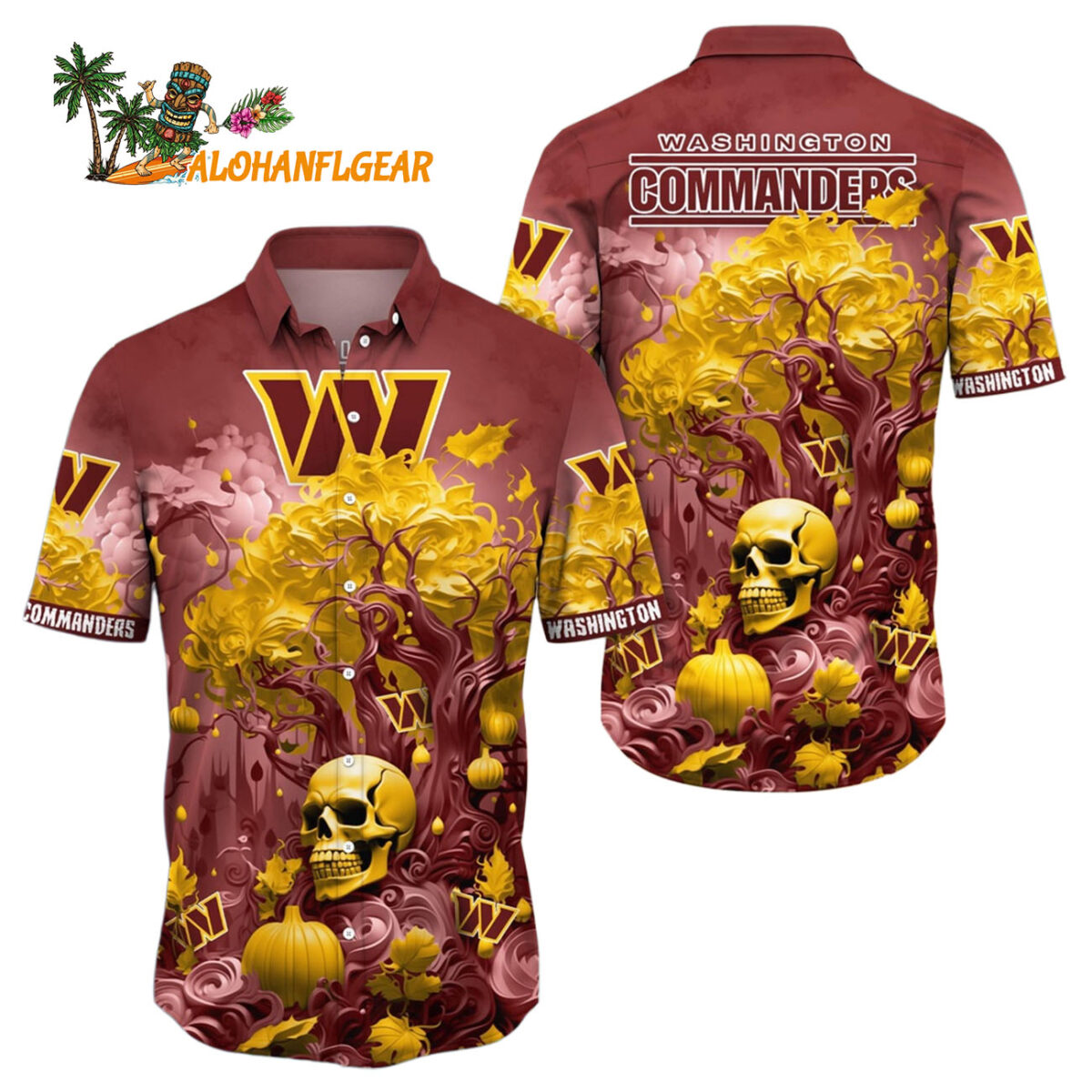 Washington Commanders Halloween Skull Pumpkin Hawaiian Shirt Washington Commanders Aloha Shirt 1