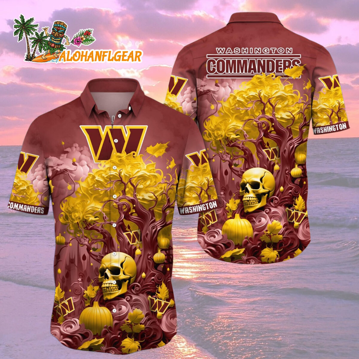 Washington Commanders Halloween Skull Pumpkin Hawaiian Shirt Washington Commanders Aloha Shirt 2