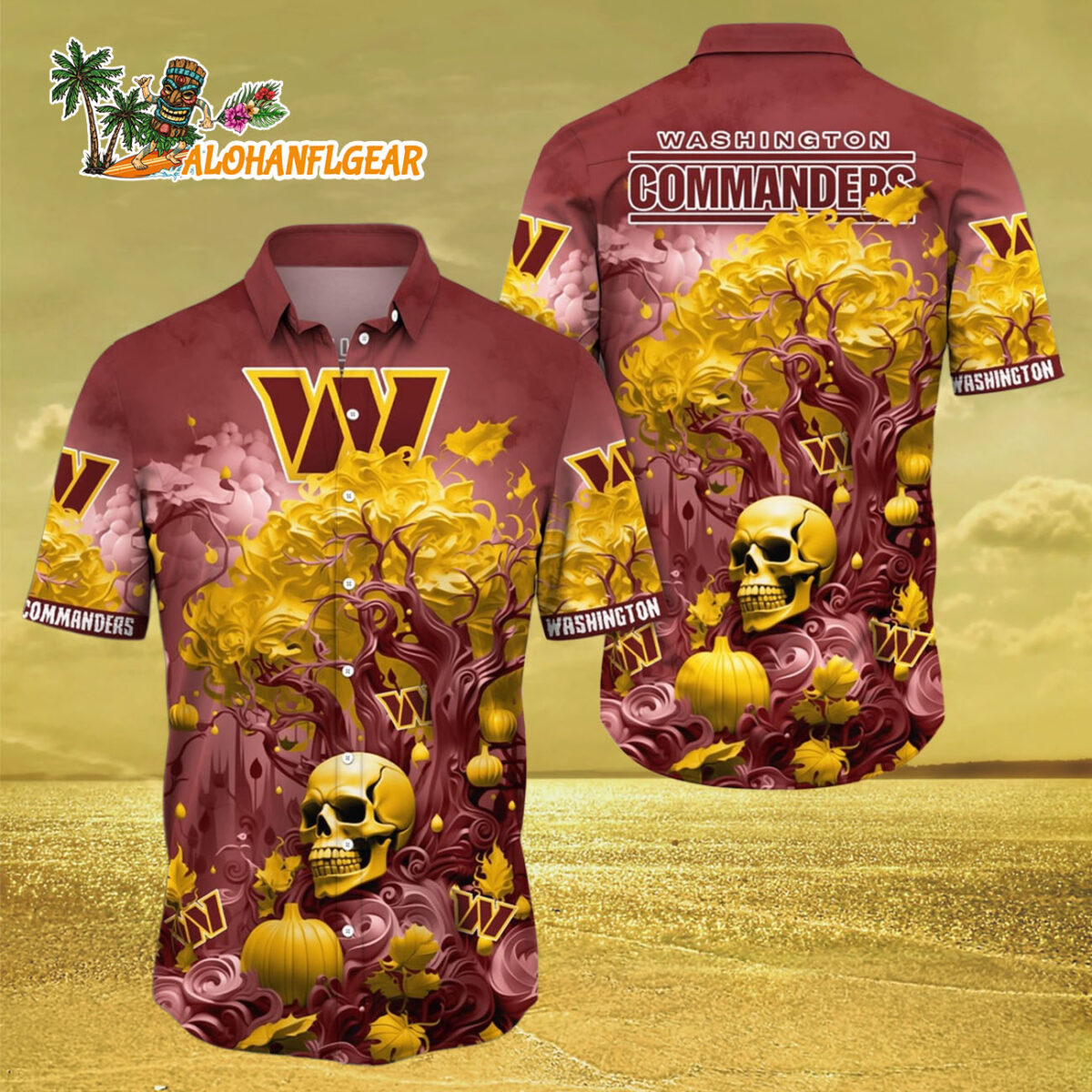 Washington Commanders Halloween Skull Pumpkin Hawaiian Shirt Washington Commanders Aloha Shirt 3