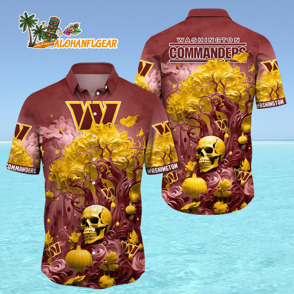 Washington Commanders Halloween Skull Pumpkin Hawaiian Shirt Washington Commanders Aloha Shirt 4