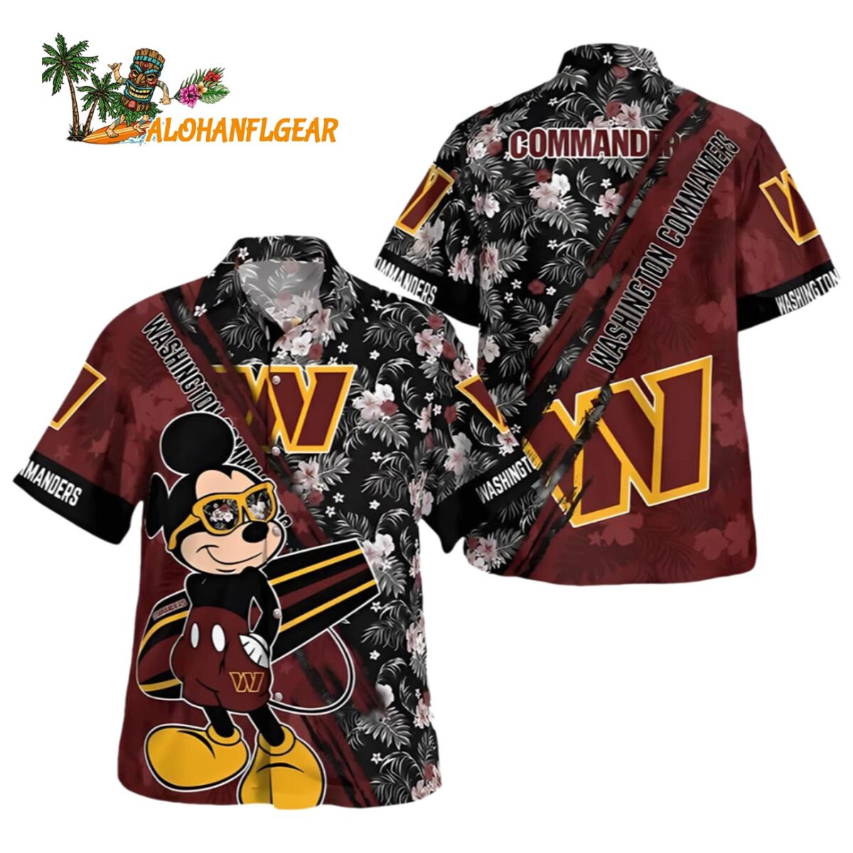 Washington Commanders Hawaiian Shirt Logo And Mickey Mouse Washington Commander Aloha Shirt 1