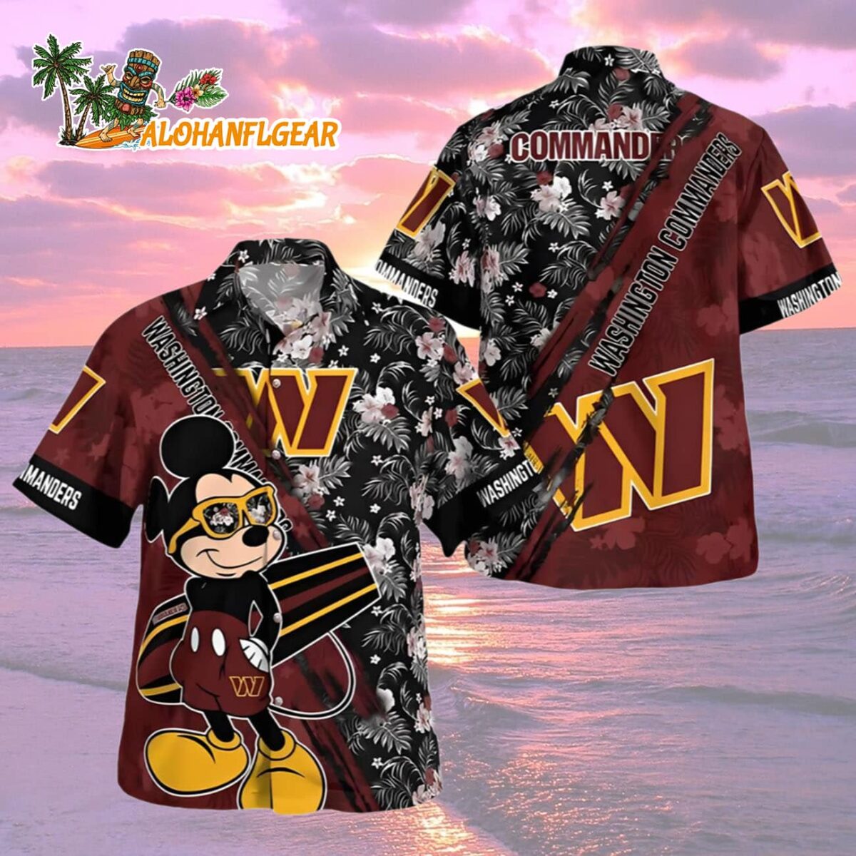Washington Commanders Hawaiian Shirt Logo And Mickey Mouse Washington Commander Aloha Shirt 2