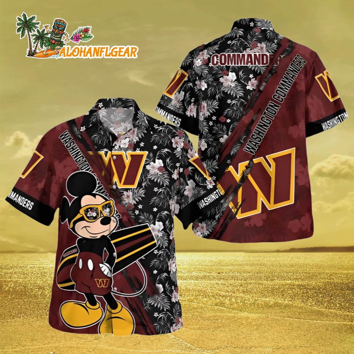 Washington Commanders Hawaiian Shirt Logo And Mickey Mouse Washington Commander Aloha Shirt 3
