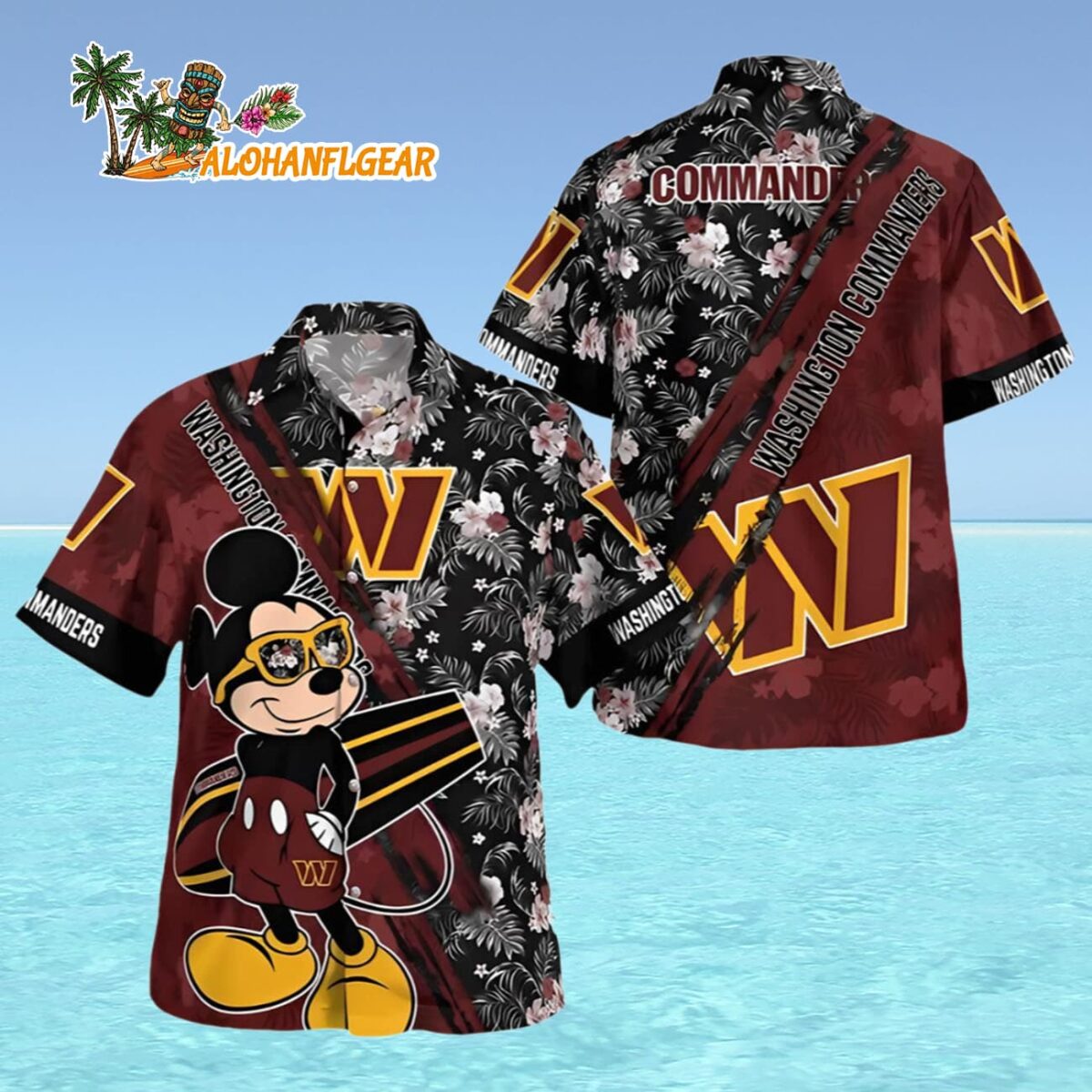 Washington Commanders Hawaiian Shirt Logo And Mickey Mouse Washington Commander Aloha Shirt 4