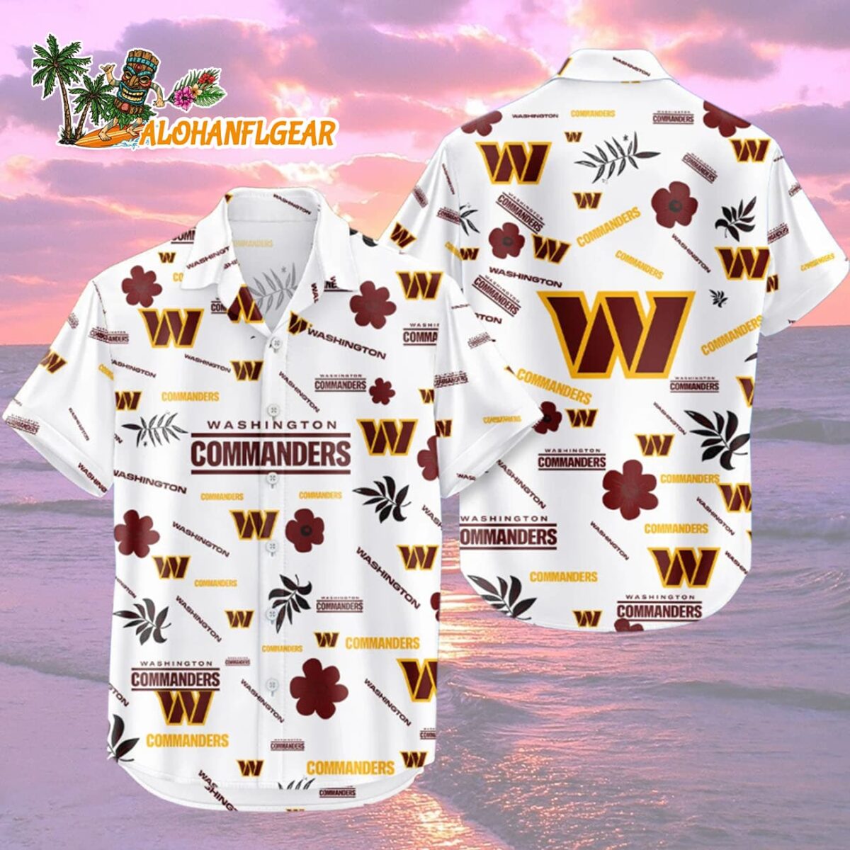 Washington Commanders Hawaiian Shirt Tropical Beach, Washington Commanders Aloha Shirt 1 Washington Commanders Hawaiian Shirt Tropical Beach Washington Commanders Aloha Shirt 2