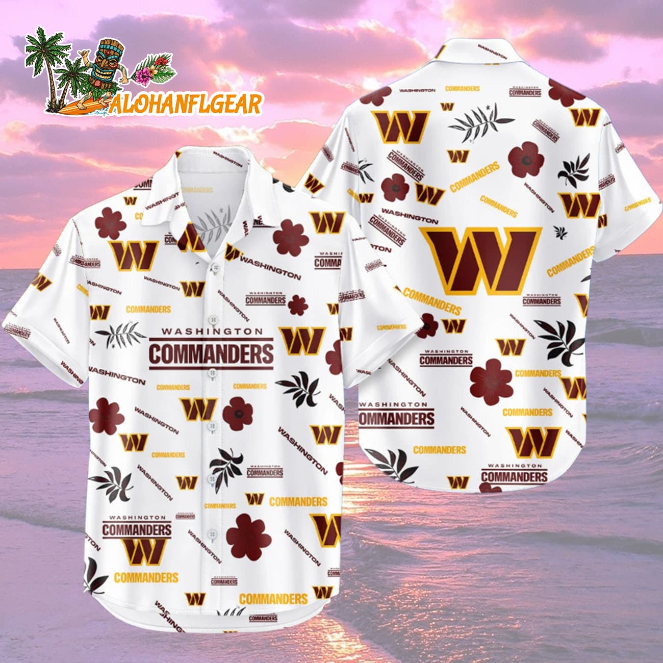 Washington Commanders Hawaiian Shirt Tropical Beach, Washington Commanders Aloha Shirt Washington Commanders Hawaiian Shirt Tropical Beach, Washington Commanders Aloha Shirt