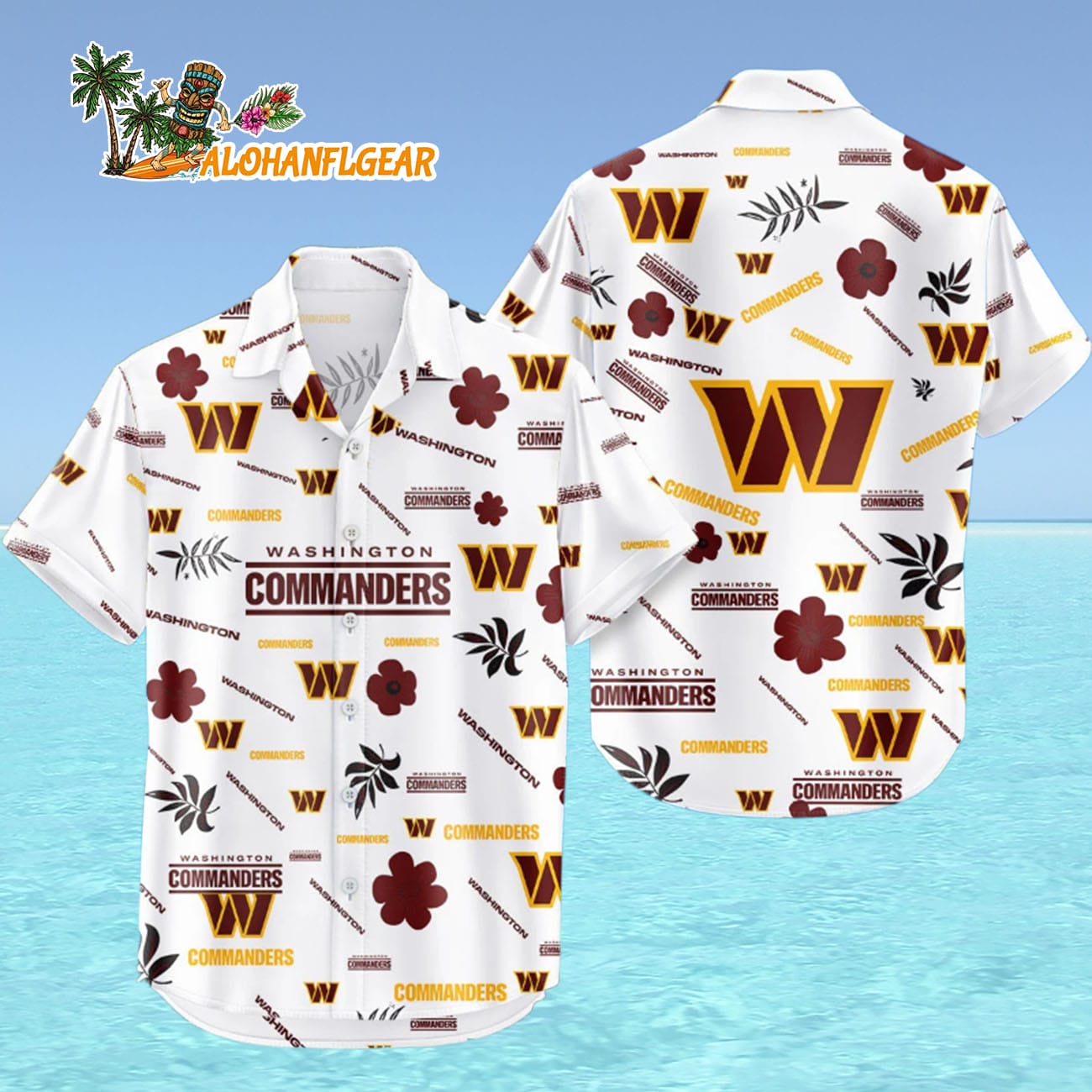 Washington Commanders Hawaiian Shirt Tropical Beach, Washington Commanders Aloha Shirt Washington Commanders Hawaiian Shirt Tropical Beach, Washington Commanders Aloha Shirt