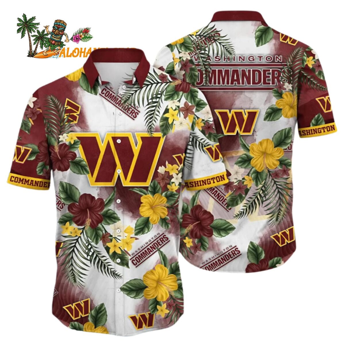 Washington Commanders Hawaiian Shirt Tropical Floral Paradise Washington Commanders Aloha Shirt 1