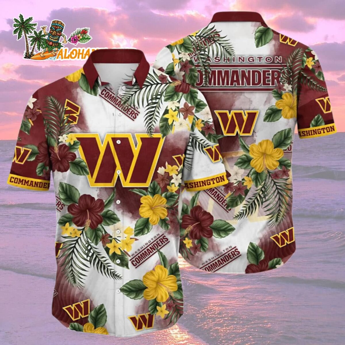 Washington Commanders Hawaiian Shirt Tropical Floral Paradise Washington Commanders Aloha Shirt 2