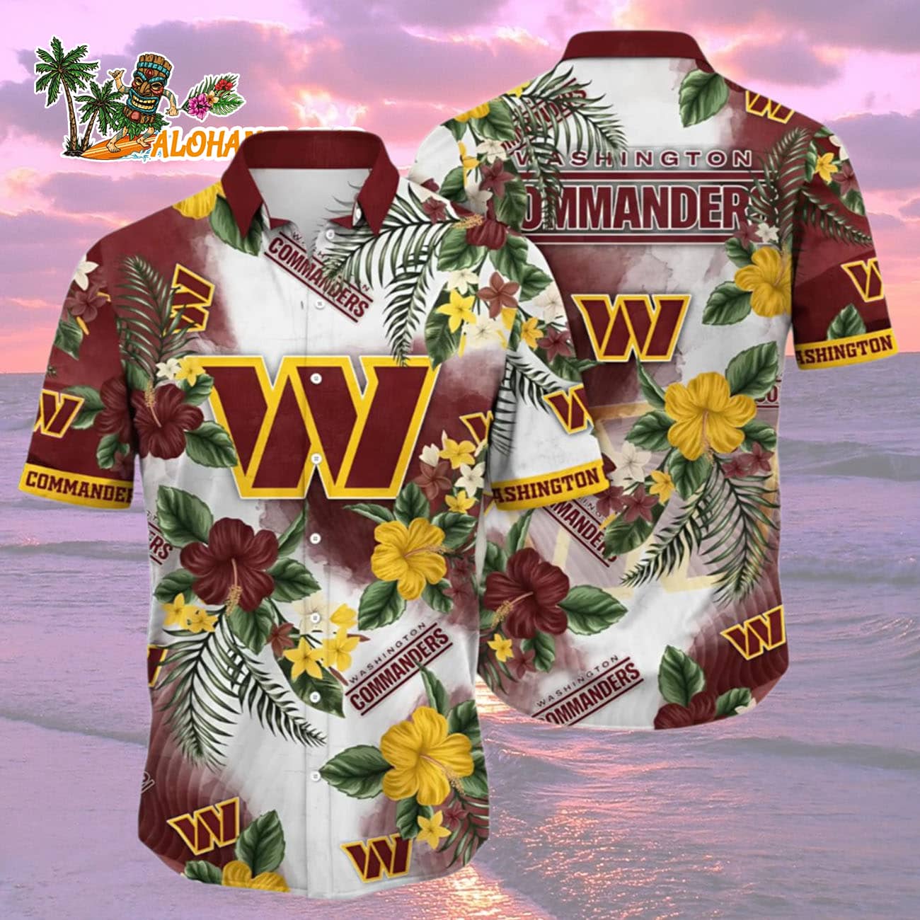 Washington Commanders Hawaiian Shirt Tropical Floral Paradise, Washington Commanders Aloha Shirt Washington Commanders Hawaiian Shirt Tropical Floral Paradise, Washington Commanders Aloha Shirt