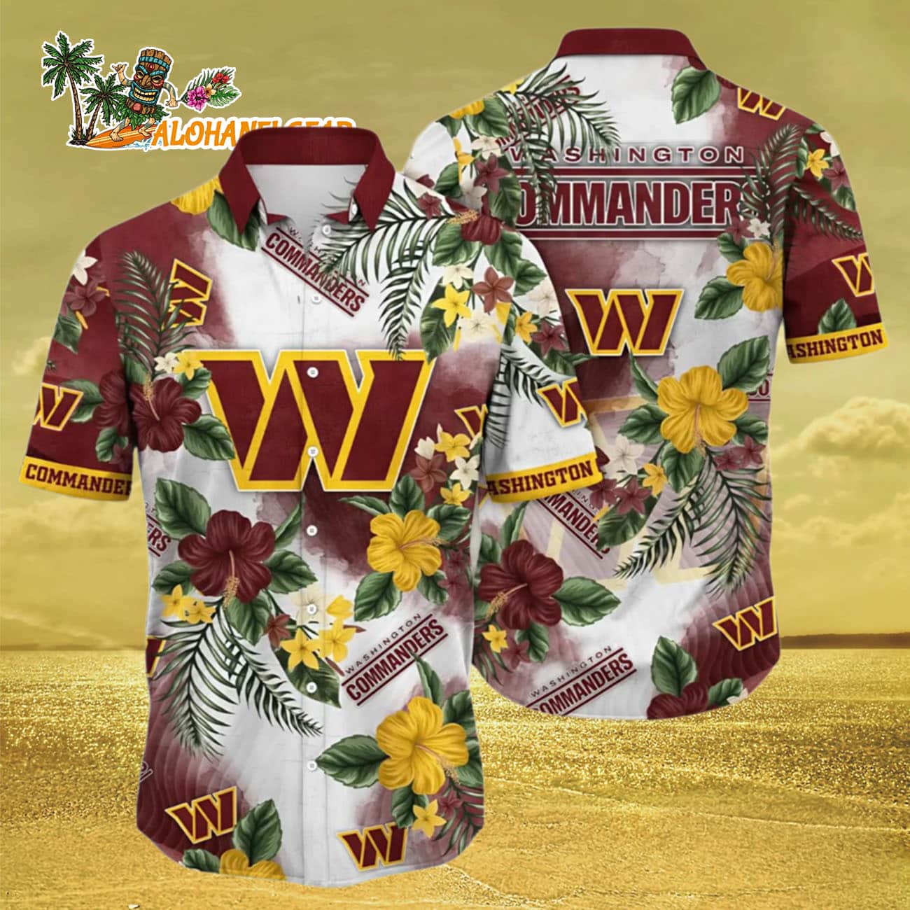 Washington Commanders Hawaiian Shirt Tropical Floral Paradise, Washington Commanders Aloha Shirt Washington Commanders Hawaiian Shirt Tropical Floral Paradise, Washington Commanders Aloha Shirt