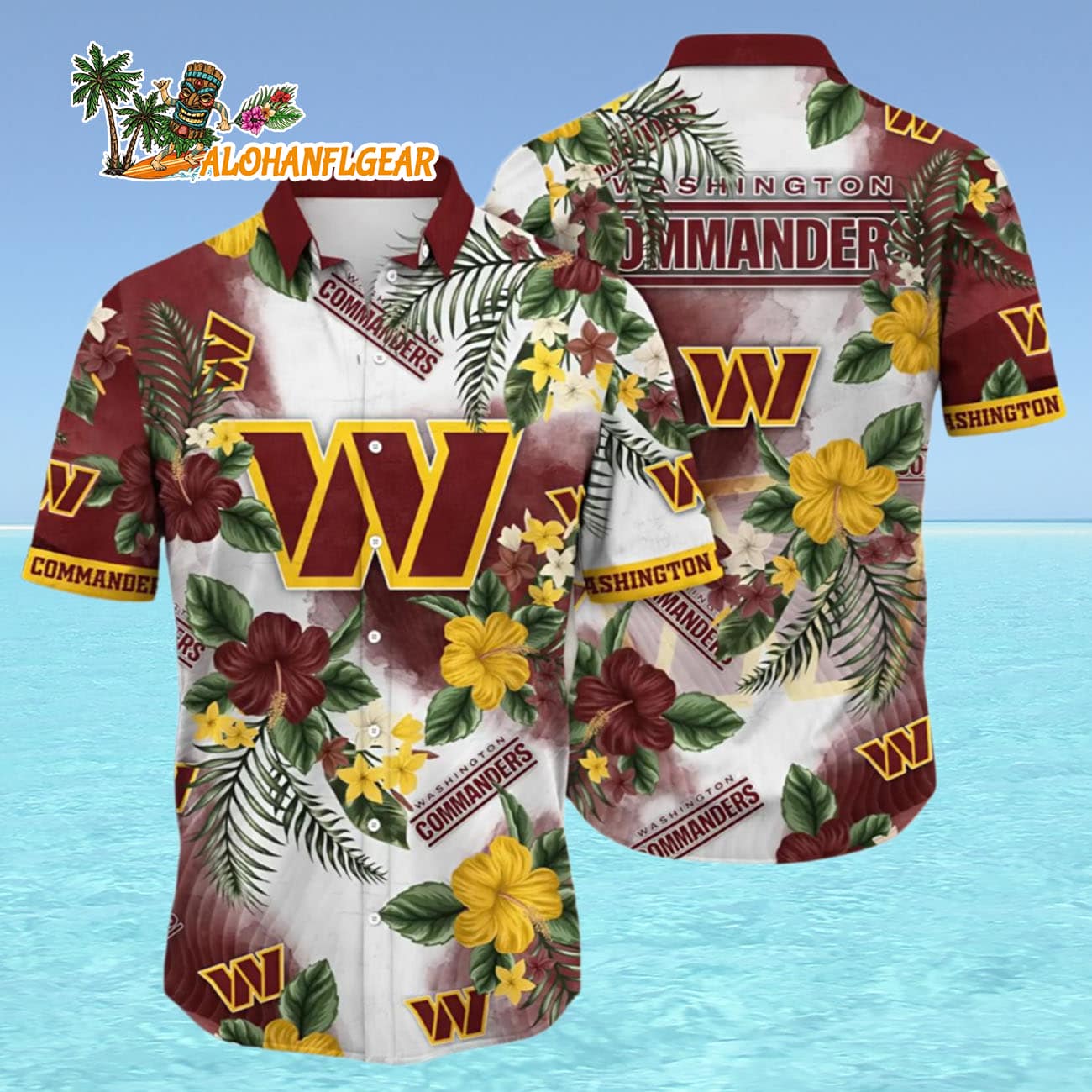 Washington Commanders Hawaiian Shirt Tropical Floral Paradise, Washington Commanders Aloha Shirt Washington Commanders Hawaiian Shirt Tropical Floral Paradise, Washington Commanders Aloha Shirt