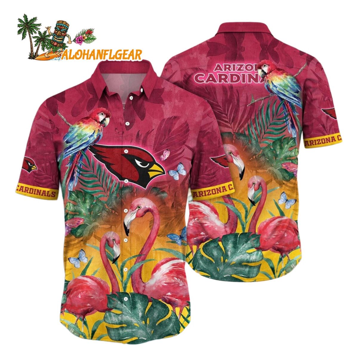 Arizona Cardinals Flamingo And Flower Hawaiian Shirt Arizona Cardinals Aloha Shirt 1