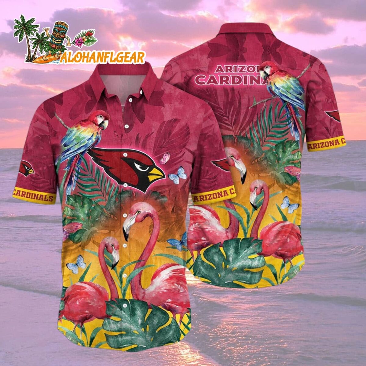 Arizona Cardinals Flamingo And Flower Hawaiian Shirt, Arizona Cardinals Aloha Shirt 1 Arizona Cardinals Flamingo And Flower Hawaiian Shirt Arizona Cardinals Aloha Shirt 2