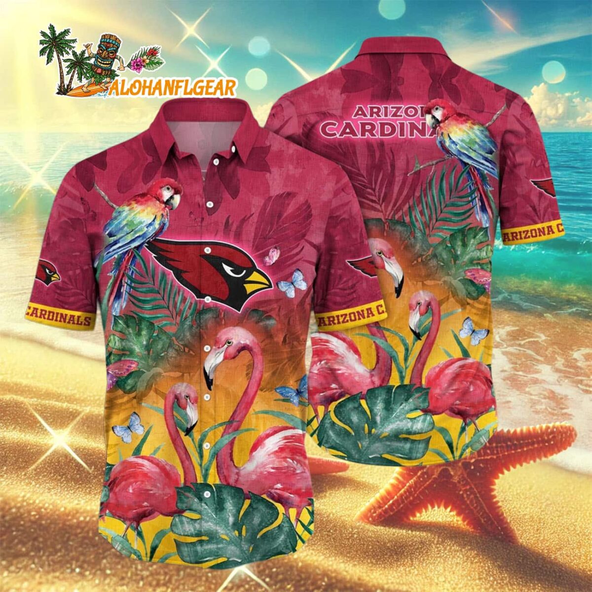 Arizona Cardinals Flamingo And Flower Hawaiian Shirt, Arizona Cardinals Aloha Shirt 2 Arizona Cardinals Flamingo And Flower Hawaiian Shirt Arizona Cardinals Aloha Shirt 3