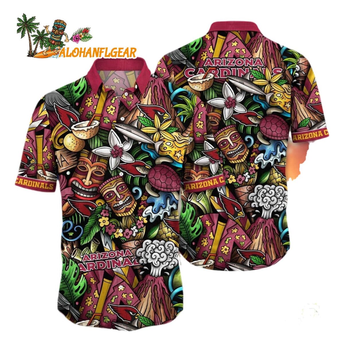 Arizona Cardinals Flower Tiki Me Off Hawaiian Shirt Arizona Cardinals Aloha Shirt 1