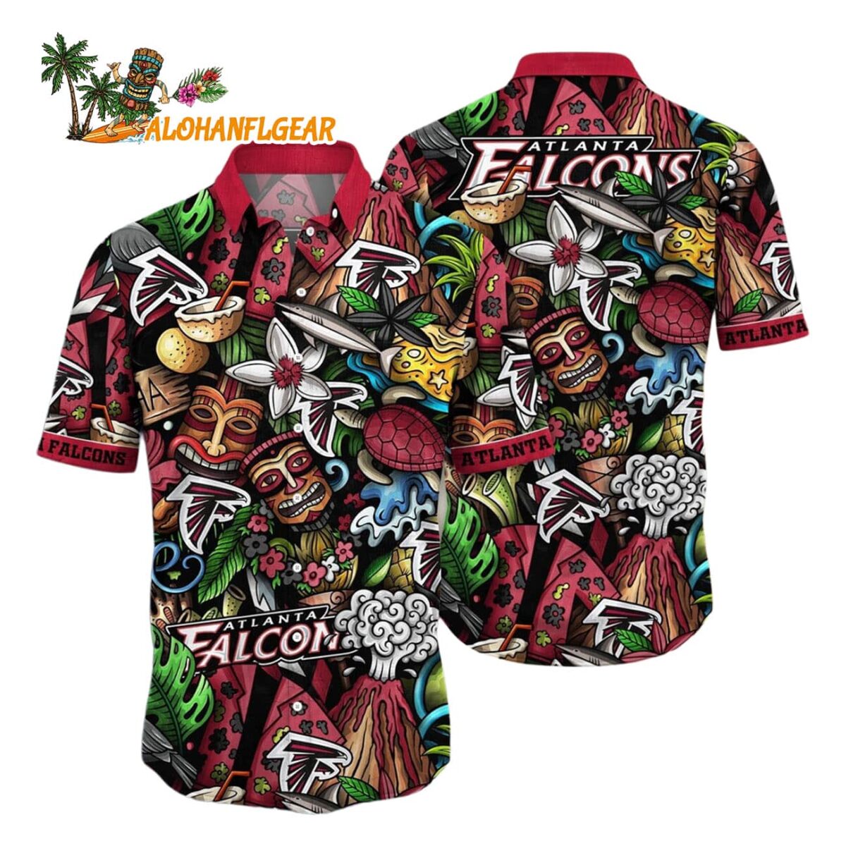 Atlanta Falcons Flower Tiki Me Off Hawaiian Shirt Atlanta Falcons Aloha Shirt 1