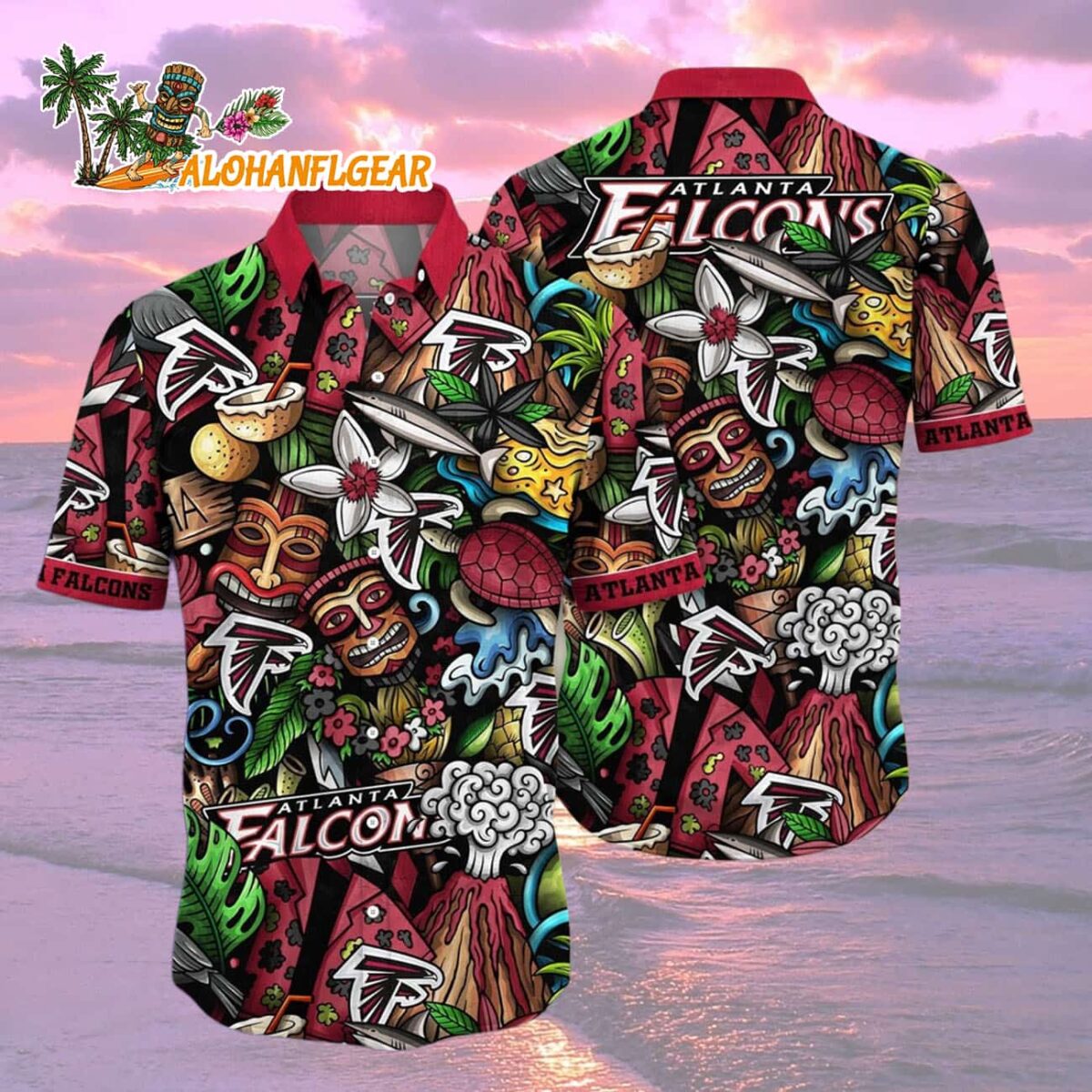 Atlanta Falcons Flower Tiki Me Off Hawaiian Shirt Atlanta Falcons Aloha Shirt 2