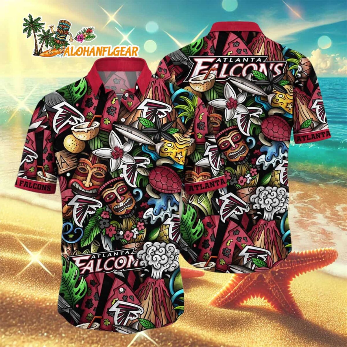 Atlanta Falcons Flower Tiki Me Off Hawaiian Shirt Atlanta Falcons Aloha Shirt 3