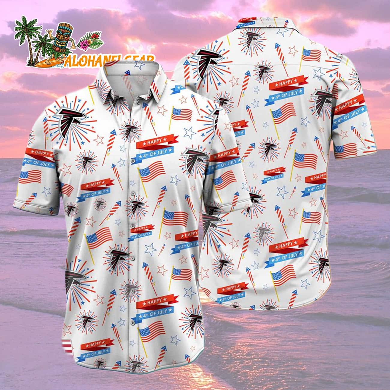 Atlanta Falcons Happy 4th Of July Hawaiian Shirt, NFL Aloha Shirt Atlanta Falcons Happy 4th Of July Hawaiian Shirt, NFL Aloha Shirt