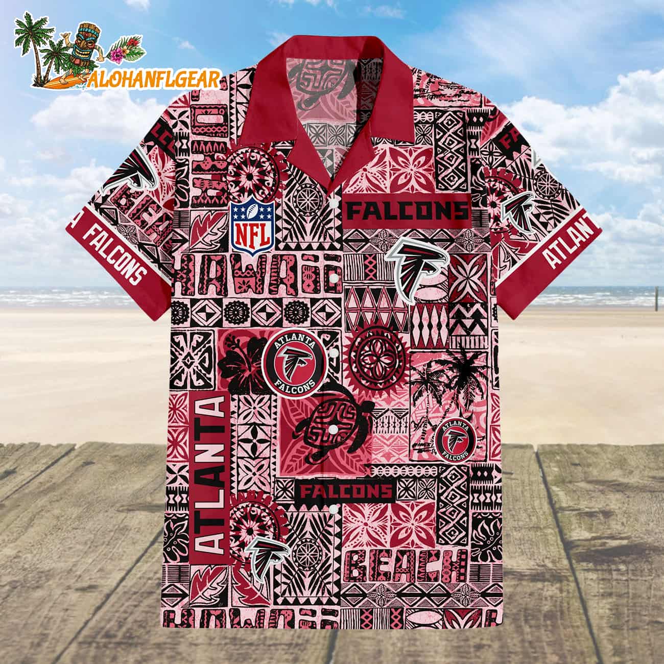 Atlanta Falcons Tapa Patterns Hawaiian Shirt, NFL Aloha Shirt Atlanta Falcons Tapa Patterns Hawaiian Shirt, NFL Aloha Shirt