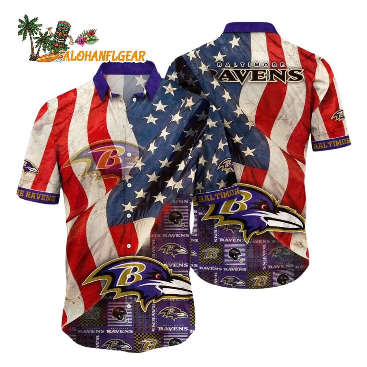 Baltimore Ravens American Flag Hawaiian Shirt NFL Aloha Shirt 1