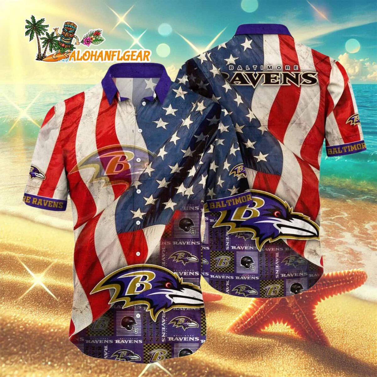 Baltimore Ravens American Flag Hawaiian Shirt NFL Aloha Shirt 3