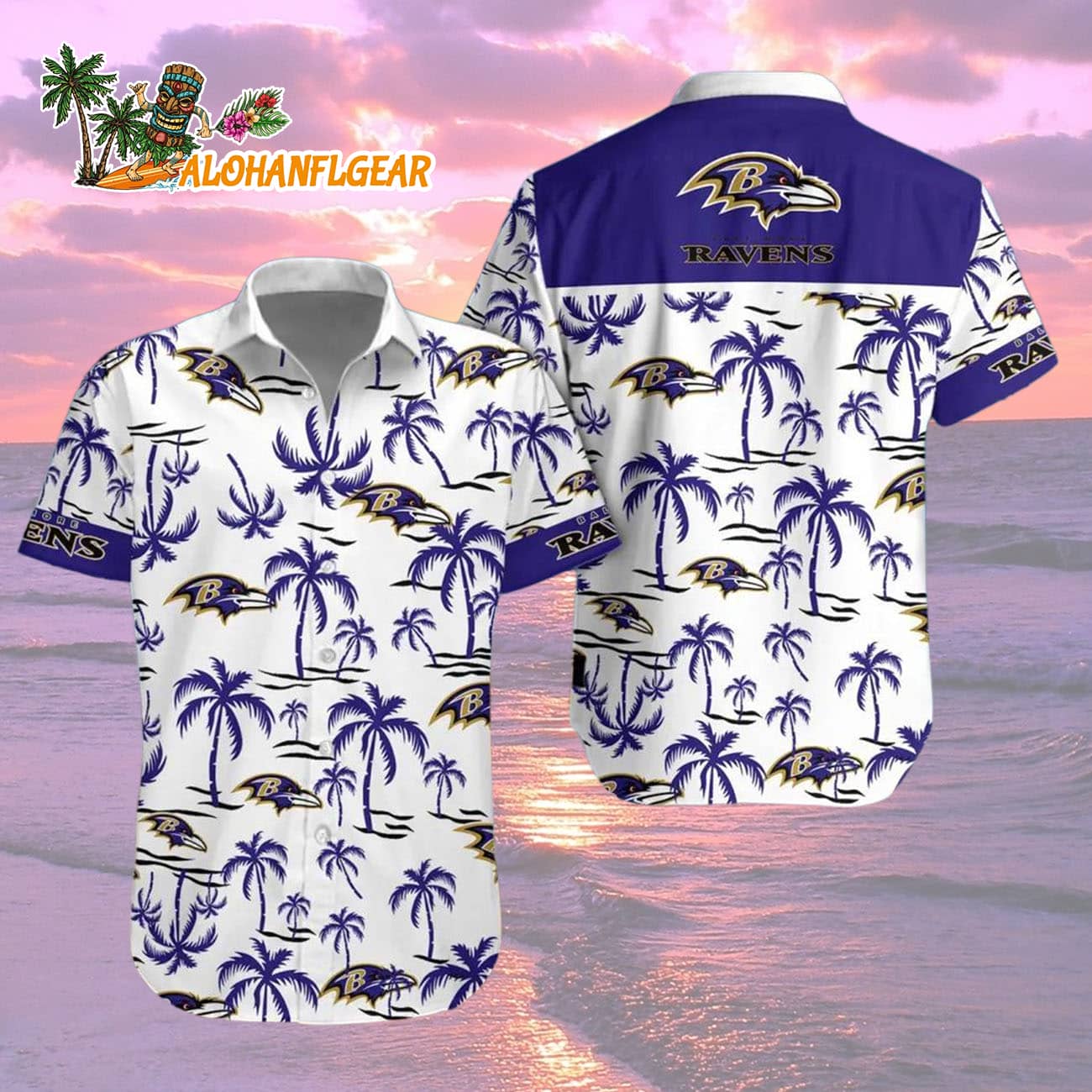 Baltimore Ravens Coconut Logo Beach Hawaiian Shirt, NFL Aloha Shirt Baltimore Ravens Coconut Logo Beach Hawaiian Shirt, NFL Aloha Shirt