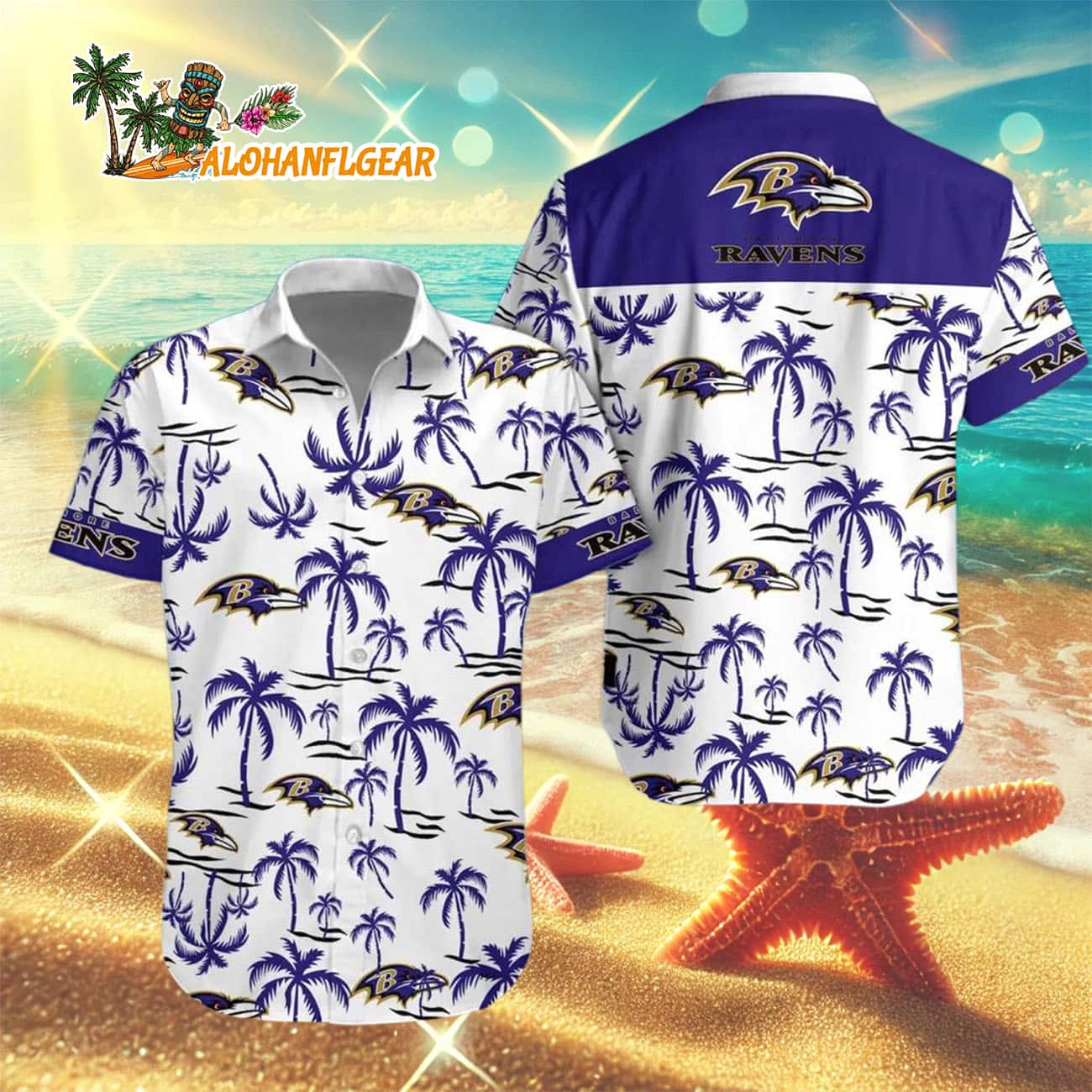 Baltimore Ravens Coconut Logo Beach Hawaiian Shirt, NFL Aloha Shirt Baltimore Ravens Coconut Logo Beach Hawaiian Shirt, NFL Aloha Shirt