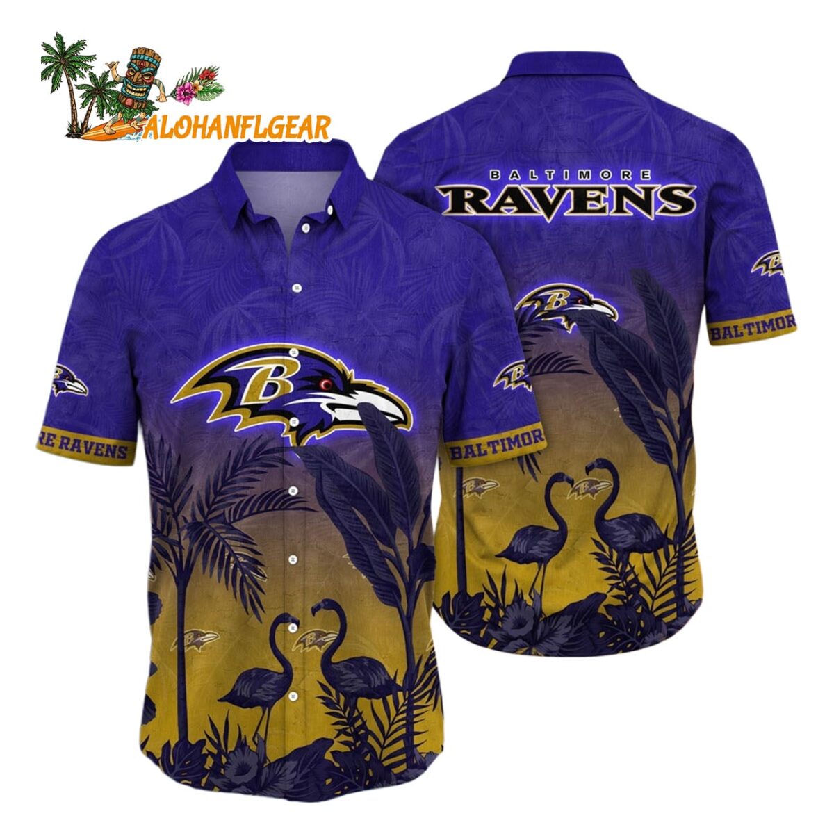 Baltimore Ravens Flamingo And Flower Funny Hawaiian Shirt Baltimore Ravens Aloha Shirt 1